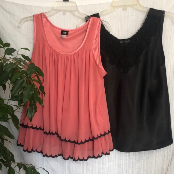 H&M SZ 8 pink & blk layered ruffles & CINEMA ELOILE blk SZ M sleeveless tops - Picture 1 of 12